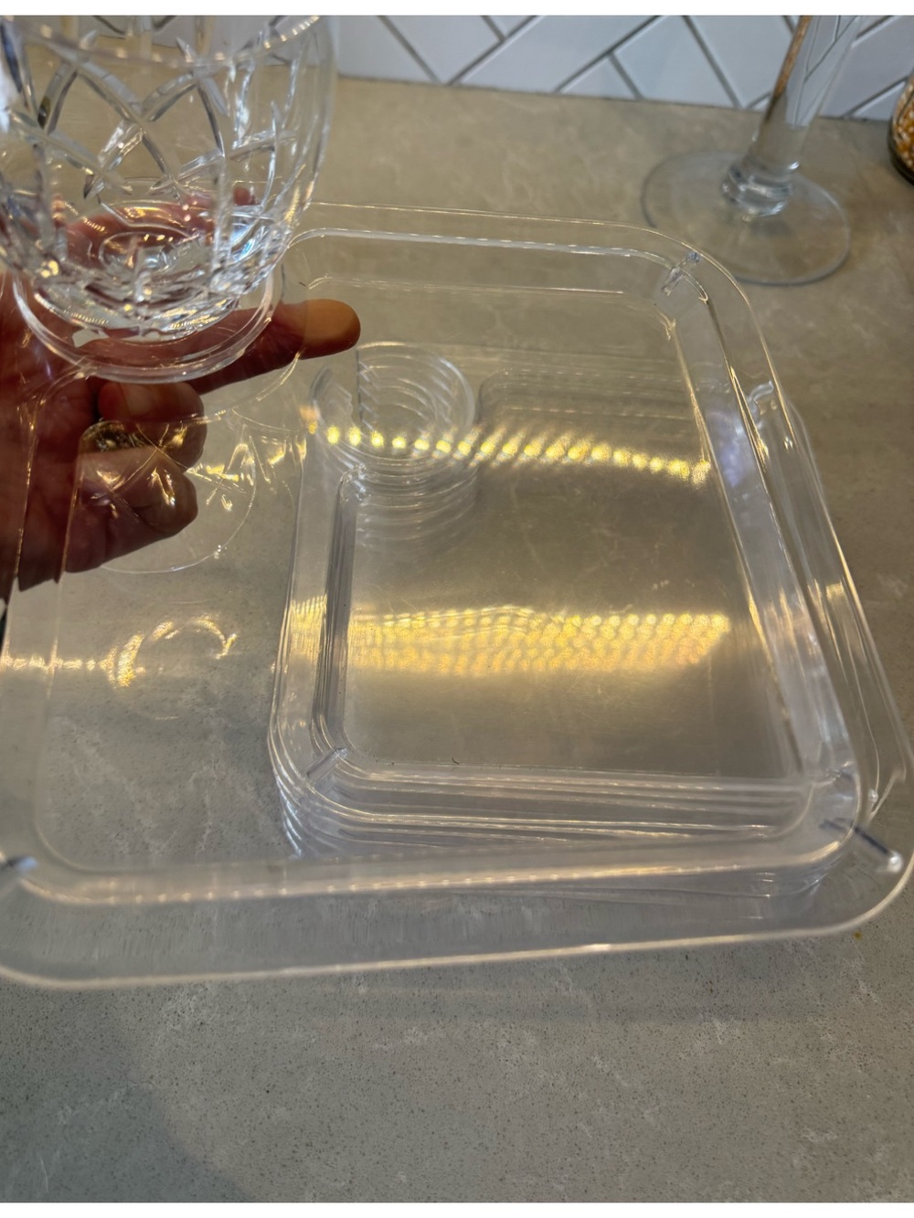 Set of 8- Vintage Acrylic Wine Glass Party Plates/Tray
